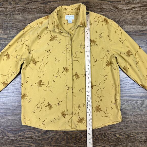 Vtg Christopher & Banks Shirt Womens Med Yellow Floral Button Up Long Sleeve Top - Picture 6 of 8